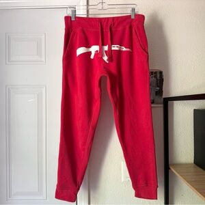 HASTAMUERTE red gun graphic knit fleece cropped jogger sweat pants